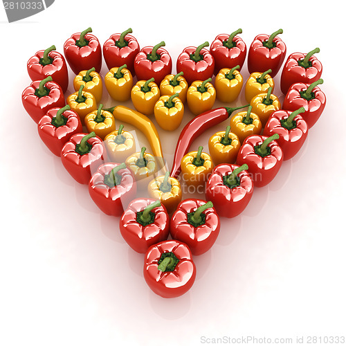 Image of Bulgarian Pepper Heart Shape, On White Background