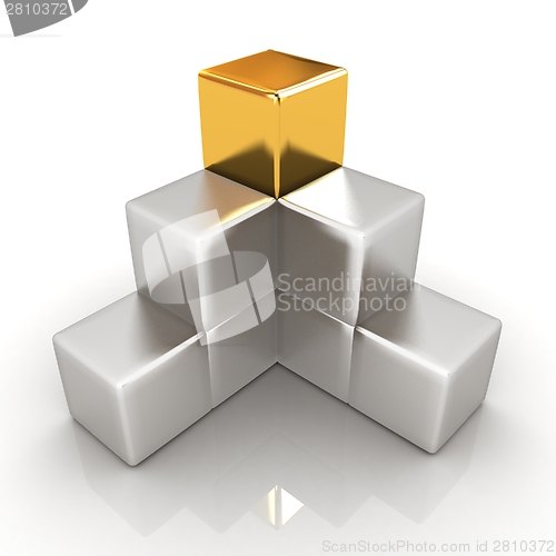 Image of colorful block diagram with one individual gold cube top