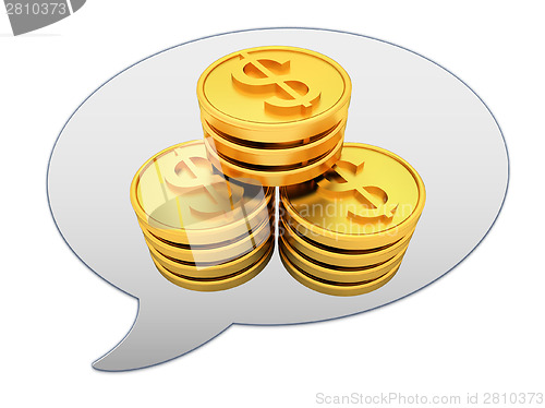 Image of messenger window icon and Gold dollar coins 