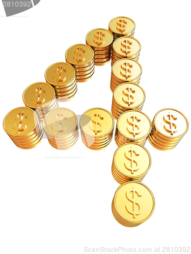 Image of Number "four" of gold coins with dollar sign