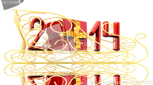Image of Abstract 3d illustration of text 2014 with present box on a gold