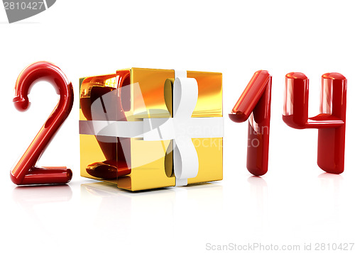 Image of Abstract 3d illustration of text 2014 with present box
