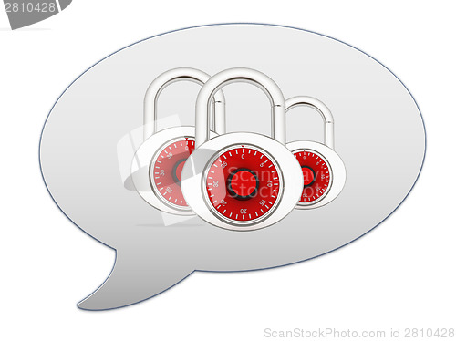 Image of messenger window icon. Security concept with metal locked combin