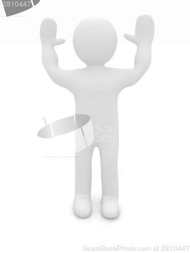 Image of 3d man isolated on white. Series: morning exercises - hands up