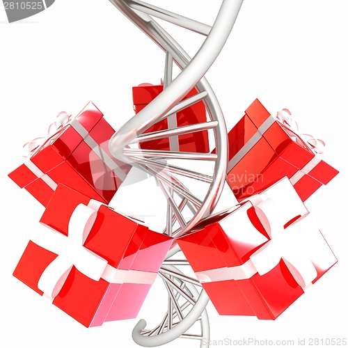 Image of DNA structure model and gifts