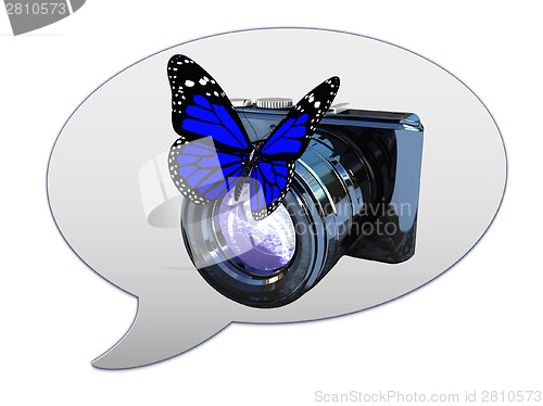 Image of messenger window icon and photographic camera and butterfly