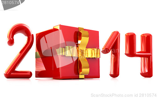 Image of Abstract 3d illustration of text 2014 with present box