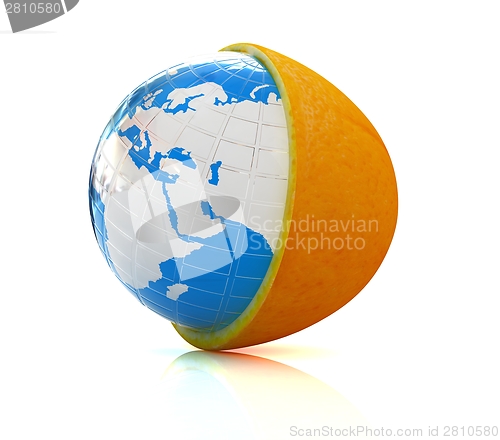 Image of Earth on orange fruit. Creative conceptual image. 