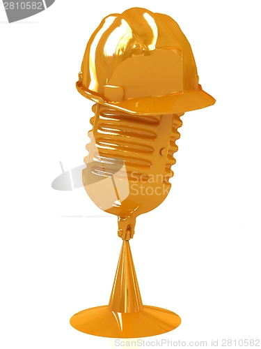 Image of New 3d concept of technology education with microphone and hard 