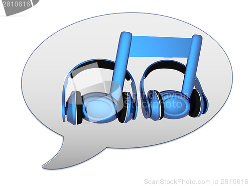 Image of messenger window icon. Blue headphones and note