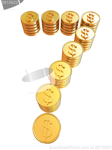 Image of Number "seven" of gold coins with dollar sign