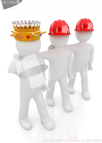 Image of 3d people - man, person with a golden crown. King with person wi