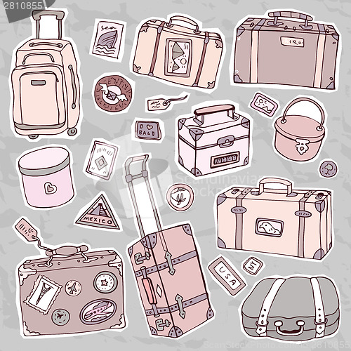 Image of Vintage suitcases set. Travel Vector illustration.