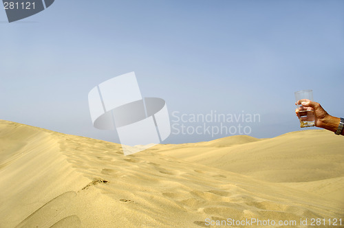 Image of Hand and water in desert