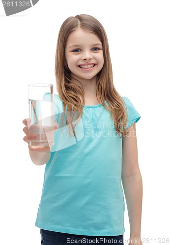 Image of smiling little girl giving glass of water