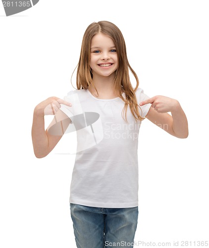 Image of smiling little girl in blank white t-shirt