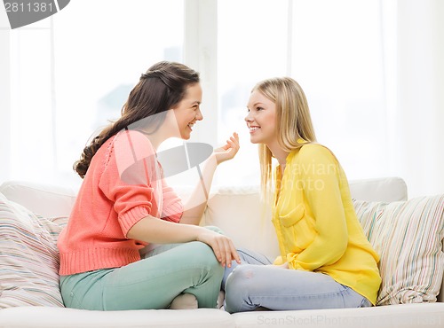 Image of two girlfriends having a talk at home