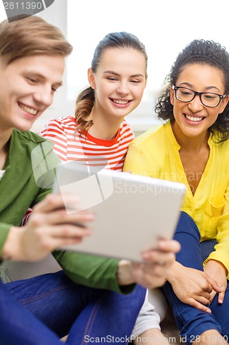 Image of smiling students with tablet pc computer