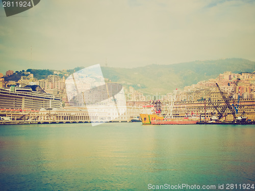 Image of Retro look View of Genoa Italy from the sea