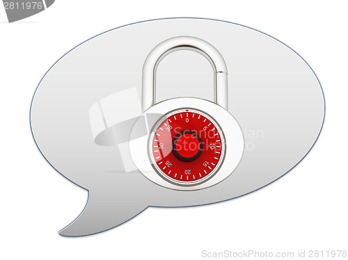 Image of messenger window icon. Security concept with metal locked combin