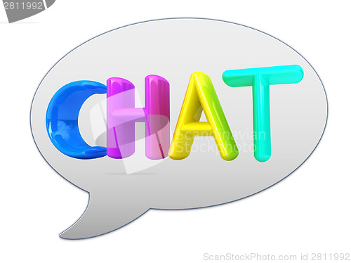 Image of messenger window icon. Colorful 3d text "chat" 