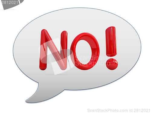 Image of messenger window icon. 3d Red text " No!"