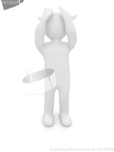 Image of 3d personage with hands on face on white background. Series: hum