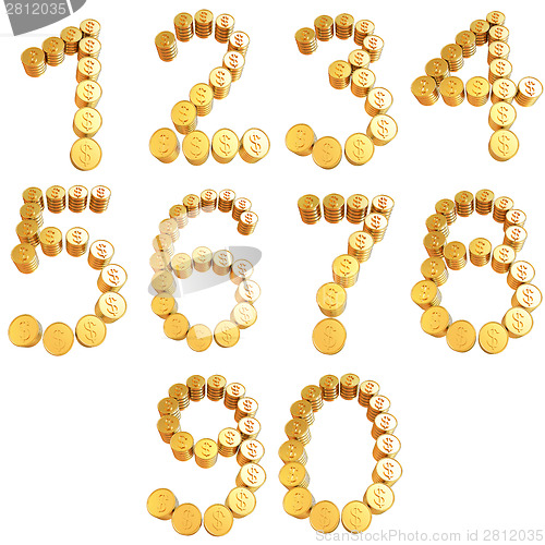 Image of Numbers of gold coins with dollar sign