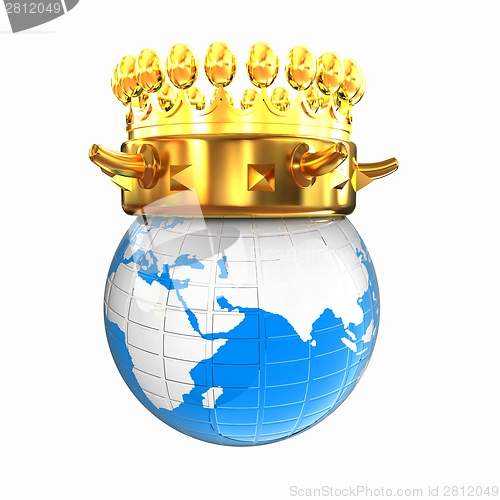 Image of Gold crown on earth isolated on white background 