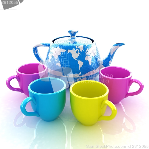 Image of colorfull cups and teapot for earth