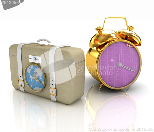 Image of Suitcases for travel and clock