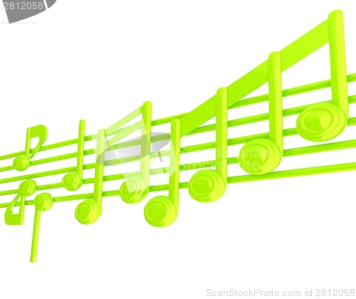 Image of Various music notes on stave. Green 3d