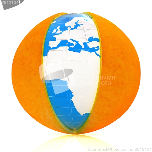 Image of Earth on orange fruit. Creative conceptual image. 