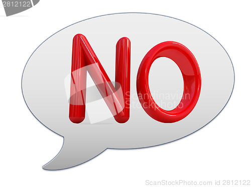 Image of messenger window icon. 3d Red text " No!"