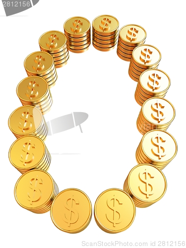 Image of Number "zero" of gold coins with dollar sign