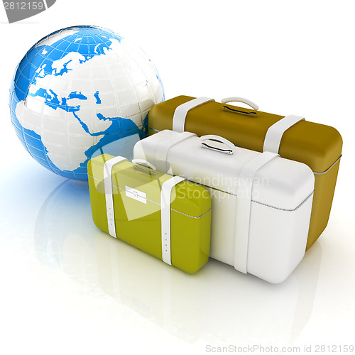 Image of travel bags and earth on white 