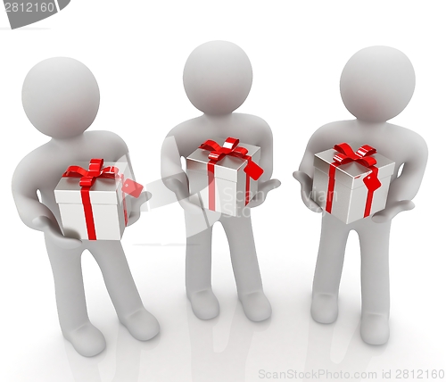 Image of 3d mans and gift with red ribbon