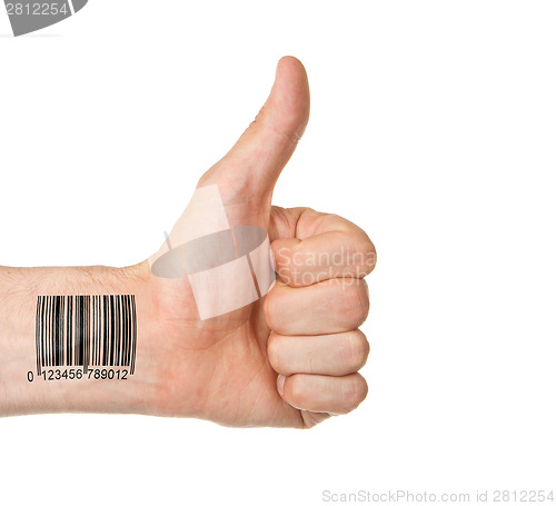 Image of Thumb up with barcode