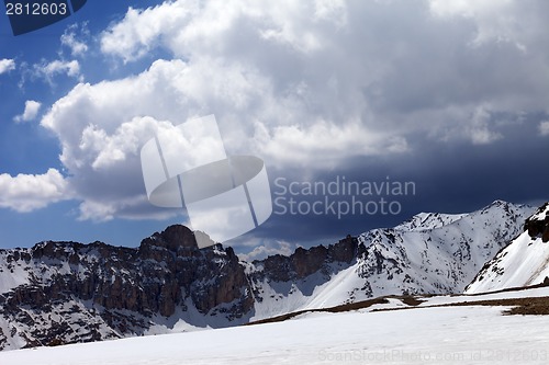 Image of Snow mountains and sky with clouds