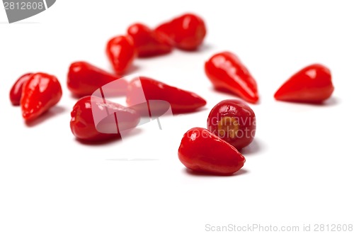 Image of Piri-piri hot peppers on white background