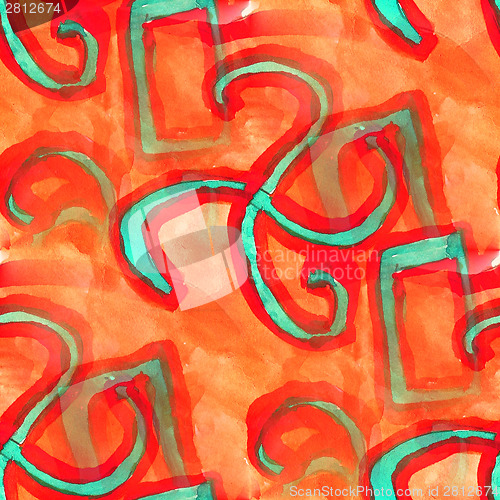 Image of america ancient red, green ornament drawing colorful pattern wat