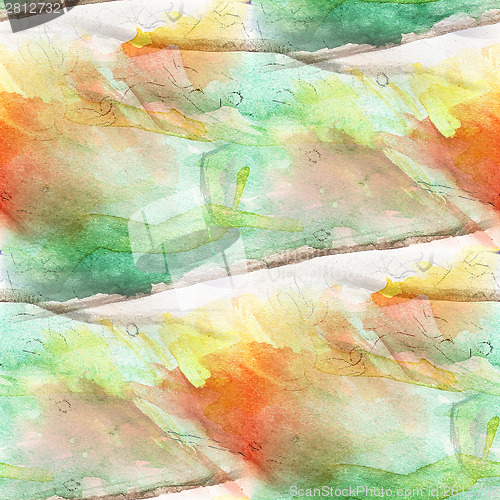 Image of colorful orange, green drawing pattern water texture paint abstr