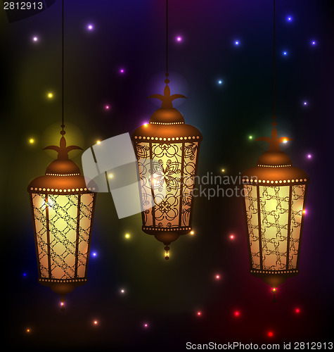 Image of Set Arabic lamps for holy month of muslim community Ramadan Kare