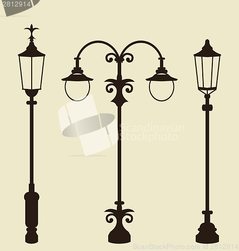 Image of Set of vintage various forged lampposts