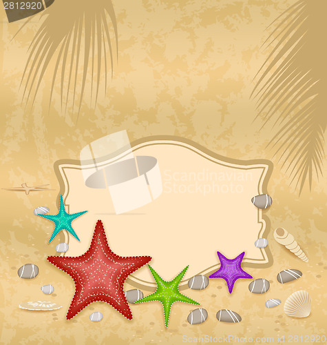 Image of Vintage greeting card with shells and starfishes and place for t