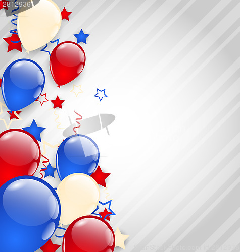 Image of American background with colorful balloons for 4th of July