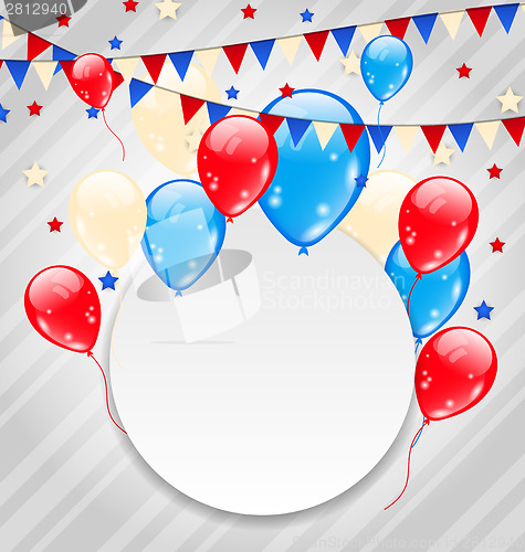 Image of Celebration card with balloons in american flag colors
