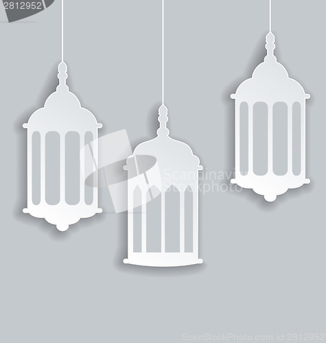 Image of Paper Arabic lamp with shadow for Ramadan Kareem