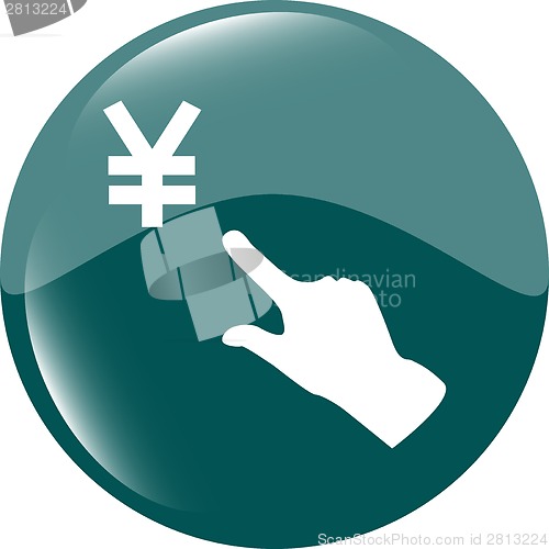 Image of Yen currency symbol and people hand web button icon