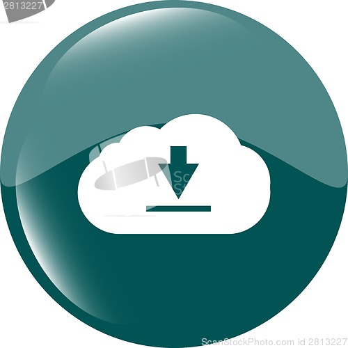 Image of abstract cloud icon. Upload button. Load symbol. Round button